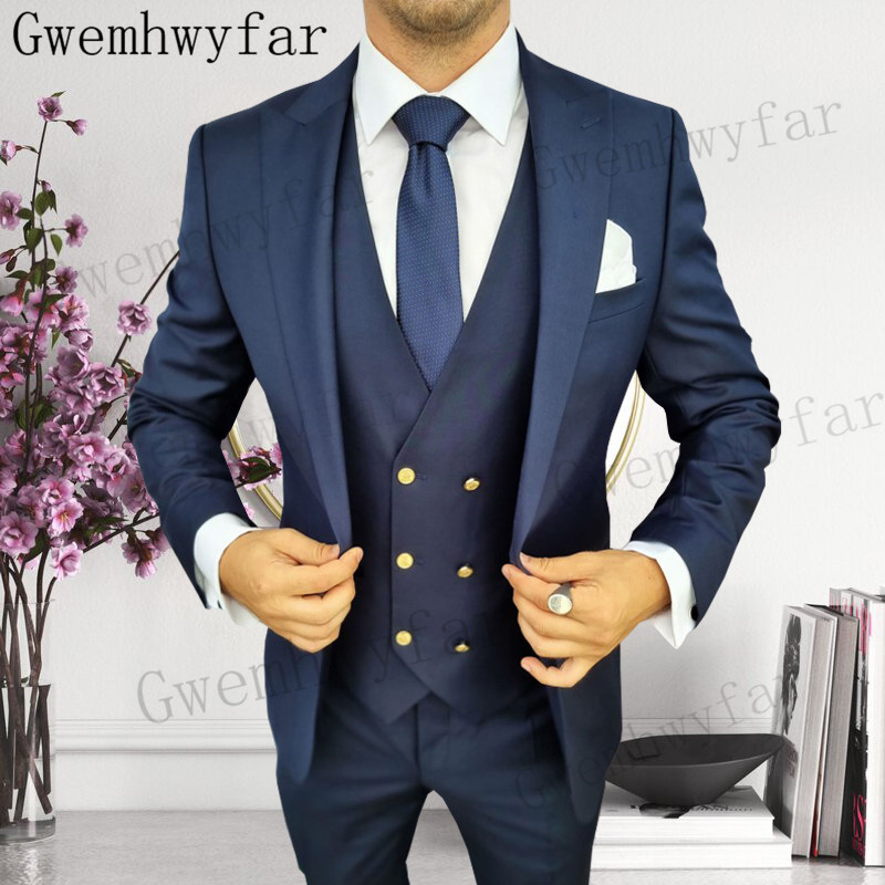 Men Formal Wear With Blazer - Gwenhwyfar-メンズピークラペルタキシード、花婿付け添人のスーツ、結婚式、ウエディング、ディナーパーティーウェア、ブレザーパンツ、ジャケット、パンツ、ベスト