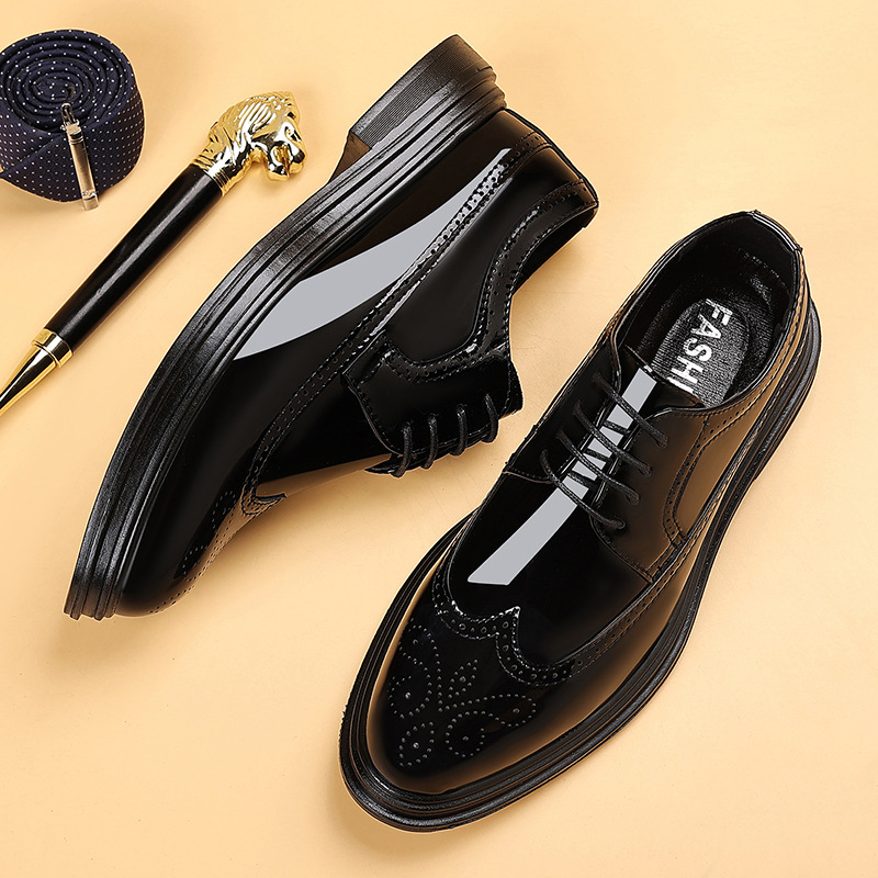 Patent Leather Oxford - メンズ パテントレザー ブローグ ドレスシューズ レースアップ フォーマル