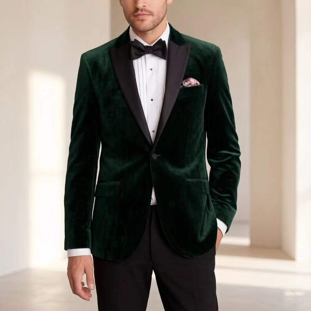 Men'S Formal Wear For Reception - メンズベルベットフォーマルスーツ スリムフィット ワンピースブレザー フォーマルウェディングスーツ ミックスマッチステッチ エレガントプロムパーティー