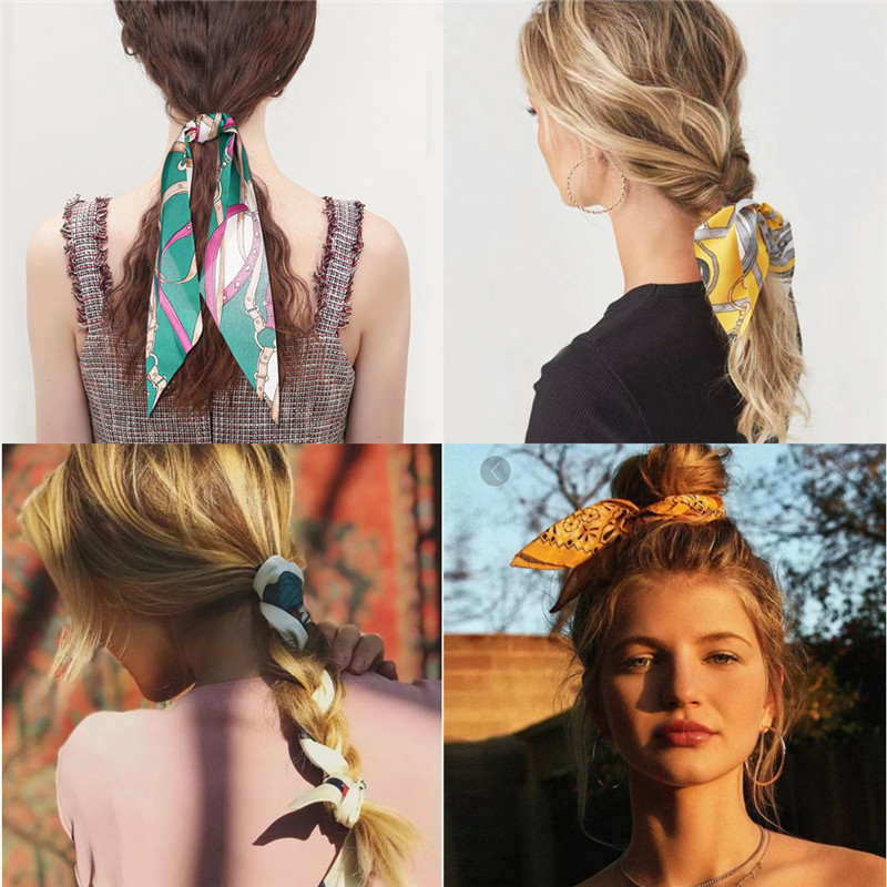 Tie Bar Clip - ボヘミアンスタイルの花柄のサテンリボン,伸縮性のあるヘアバンド,ポニーテールスカーフ,ヘアアクセサリー