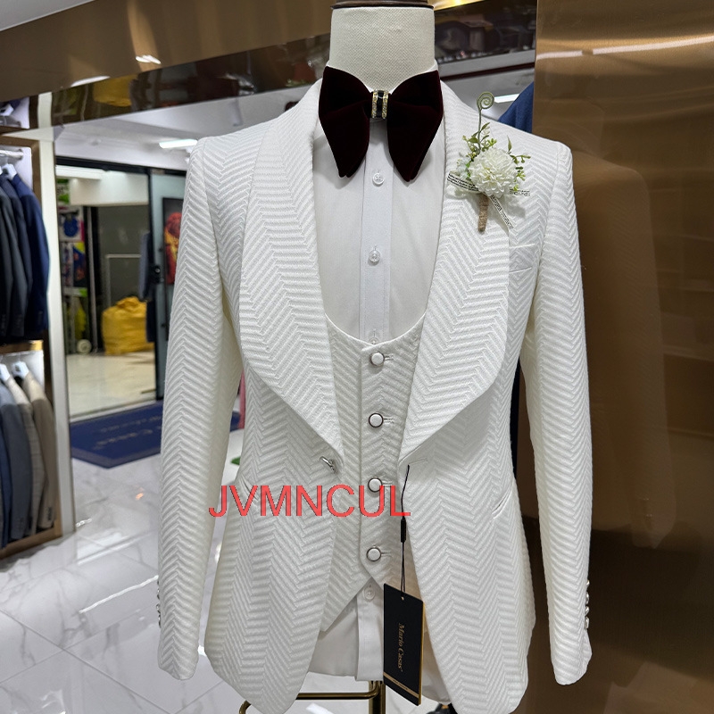 Men'S Formal Wear For Reception - メンズモダン3ピーススーツ スリムフィット カジュアルウェディンググルーム ブレザーベストパンツセット 司会 宴会