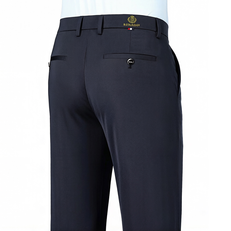 Men'S Formal Attire - 2026年ファッションメンズストレッチパンツフラットフロントフォーマルドレスパンツブラックネイビーオフィスワークパンツビジネスパーティー通勤用