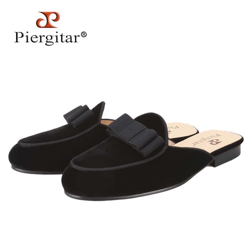 Men'S Formal Wear - Piergitar 2026 夏新モデルブラックベルベットメンズミュール手作りのリボンデザインパーティークラシックスタイルフォーマルドレスウェアスリッパ