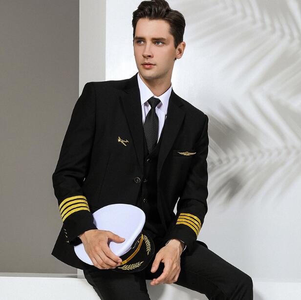 Men'S Formal Wear - 航空プロフェッショナルウェアアビエイター制服男性コートブレザー黒キャプテンワーク春フォーマル