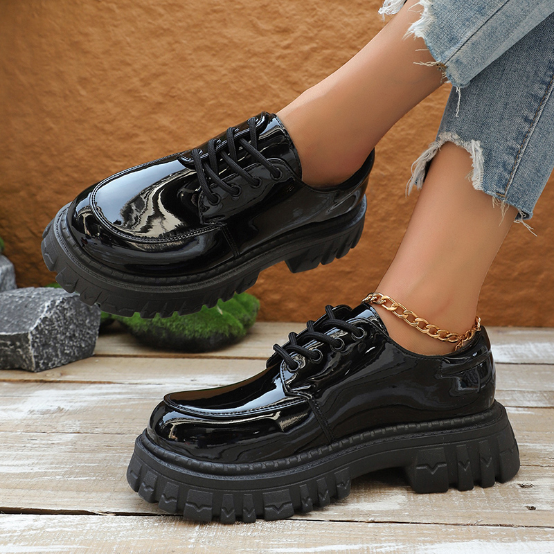 Patent Leather Oxford - チャンキープラットフォームオックスフォードシューズ レディース 2025 ファッション ブラック パテントレザー