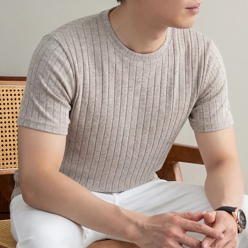 Men Formal Wear Pinterest - ビジネスカジュアル リブ編みTシャツ メンズ 半袖 ソフトな生地 快適なフィット感