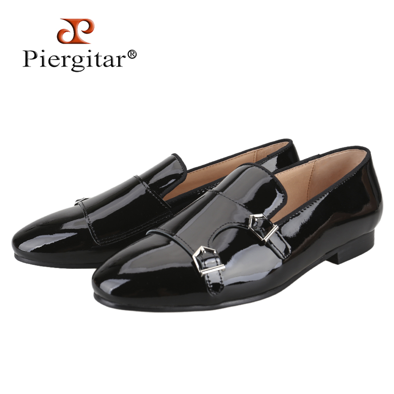 Men'S Formal Wear - Piergitar 新ブラックカラーパテントレザーメンズダブルモンクシューズファッションパーティー/ショーフォーマルウェアスリッポンローファープラスサイズ