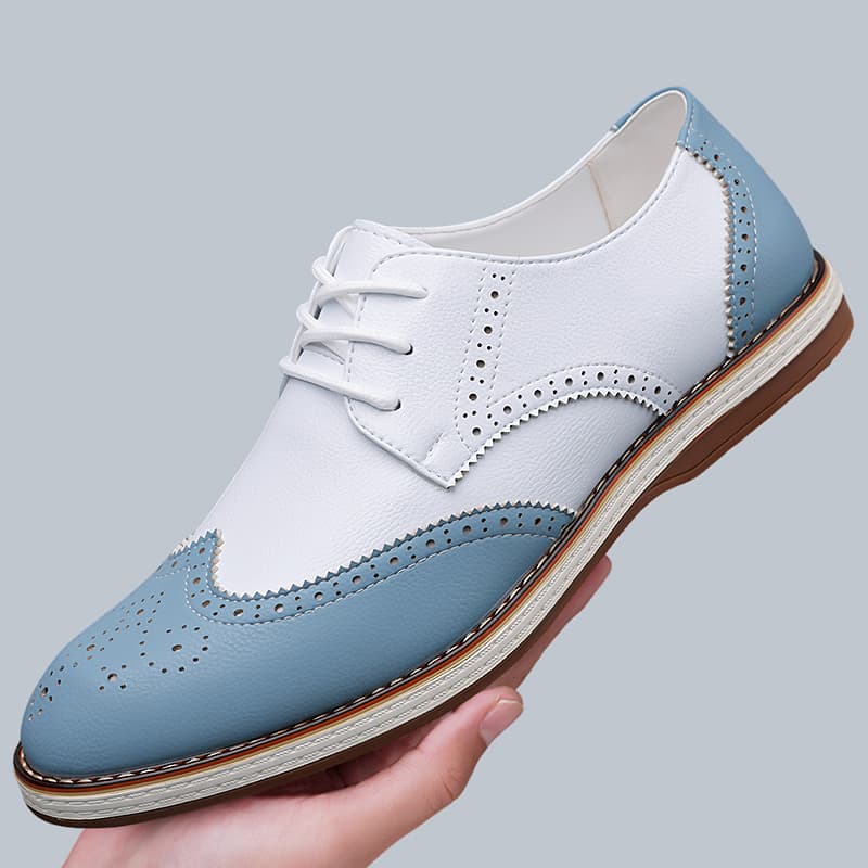 Patent Leather Oxford - メンズ ホワイト ブルー ツートーン ブローグ オックスフォード