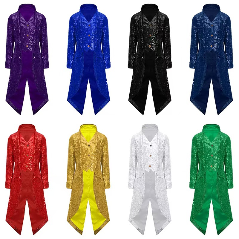 Men'S Medieval Formal Wear - 2025年春秋新作 中世レトロパンク テールコート ヨーロッパ風 パフォーマンスコスチューム メンズ