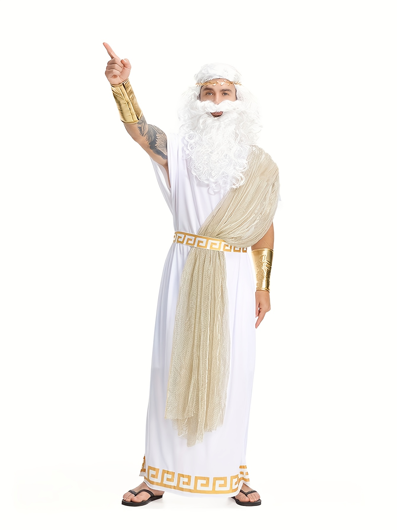 Mens Formal - 男性用ゼウスギリシャ神衣装古代ローマトーガ衣装ひげなし、ゴールドリストバンド付き、ハロウィンカーニバルコスプレパーティー用