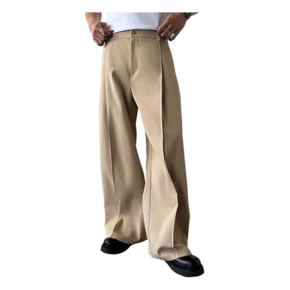 Men'S Formal Attire - メンズ無地ストレートレッグスーツパンツ フォーマルビジネスデイリーカジュアル ドレーププリーツフロントドレスパンツ 高品質スーツパンツ