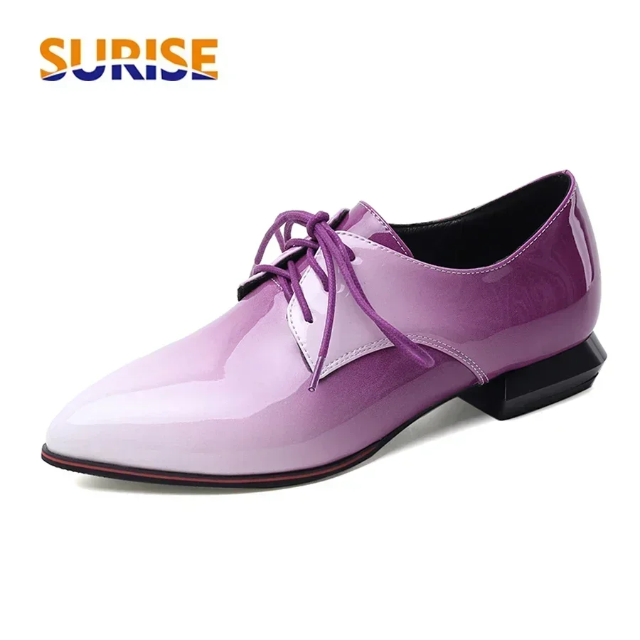 Patent Leather Oxford - 英国女性オックスフォードグラデーション赤紫パテントレザーフラットカジュアルオフィスレディースポインテッドトゥレースアップブローグダービープラスサイズ