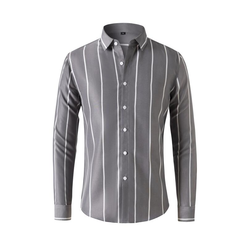 Mens Formal - メンズストライプドレスシャツ長袖スリムフィットフォーマルビジネスしわになりにくいオフィスブラウストップファッションカジュアル男性服