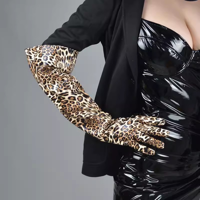 Formal Glove Leather - 女性のランウェイファッションヒョウ PU レザーロンググローブレディースクラブパフォーマンスフォーマルパーティーダンスグローブ 50 センチメートル R1716