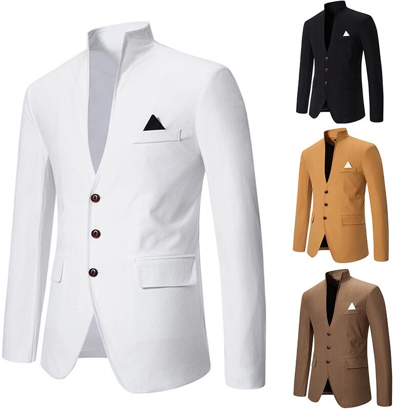 Men'S Formal Wear For Office - カジュアル結婚式メンズタキシードジャケットフォーマルノーカラーシングルブレストスーツブレザービジネスオフィス新郎着用デイリートップXS-6XL