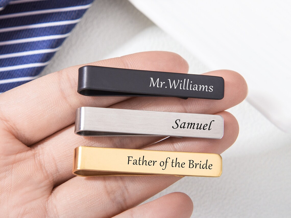 Tie Bar Clip - パーソナライズされたカスタム名ネクタイクリップ男性の結婚式カスタマイズされたステンレス鋼イニシャルネクタイクランプ父のギフト