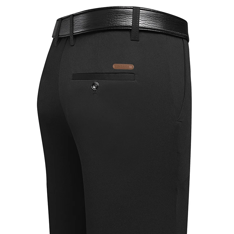 Men'S Formal Wear - メンズロング丈ストレートレッグドレスパンツ、レザーラベルバックポケット、リラックスフィットトラウザーズ、ビジネスミーティング、デイリーフォーマルウェアに最適