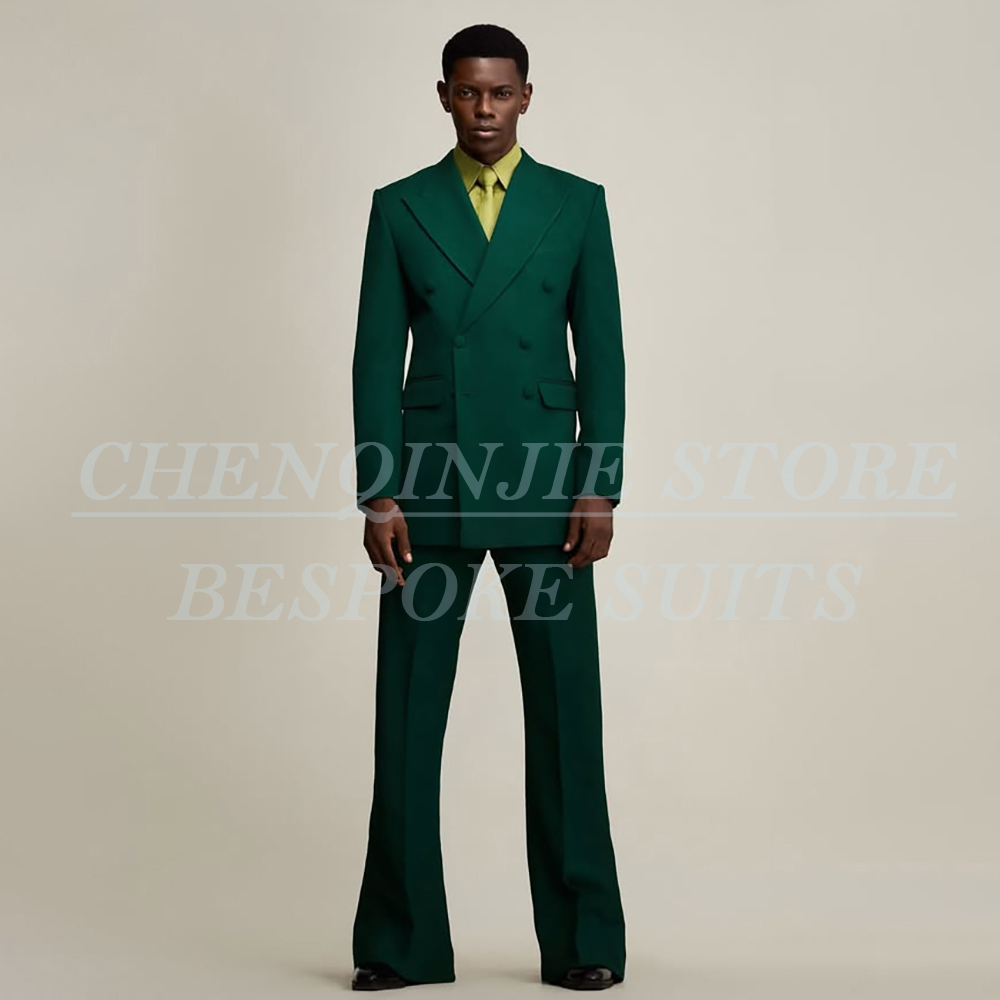 Men Formal Wear With Blazer - 高級グリーンメンズスーツ フォーマルウェディング ダブルブレストブレザー 高品質 2ピース ジャケット