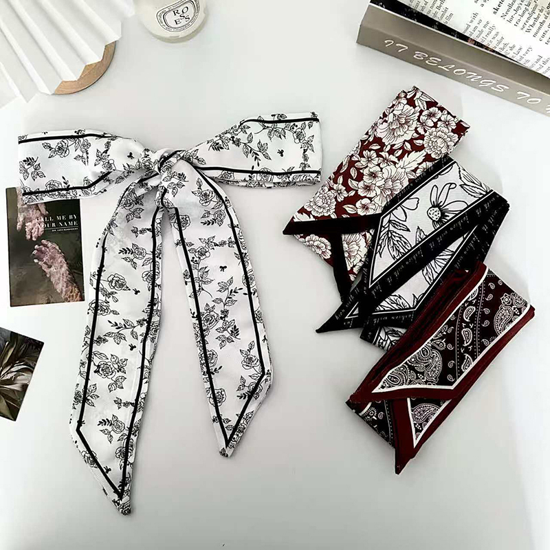 Silk Tie Woven - 高級ファッション女性用スキニーシルクスカーフ、ロングヘアストリップシルクスカーフ、小さなネックスカーフ、フラワーバッグハンドルリボン、レディースタイ