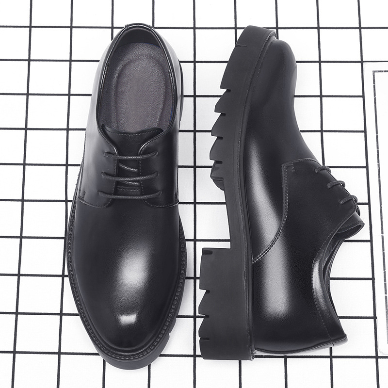 Men'S Formal Wear For Office - メンズブラックレザーレースアップドレスシューズ、厚底プラットフォームブロックヒール、フォーマルビジネスオフィスワークデイリーウェアシューズ