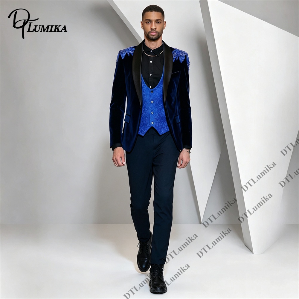 Men'S Formal Wear For Office - Peagent メンズ 3 ピース ベルベット スーツ