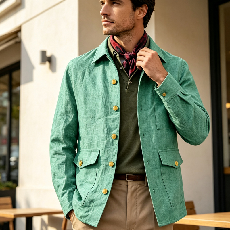 Men'S Formal Wear For Office - ヴィンテージメンズリネンジャケット、ラペルカラー、ゴールドボタン、カジュアルスリムフィットコート、軽量で通気性があり、フォーマル、デイリー、オフィスウェアに最適