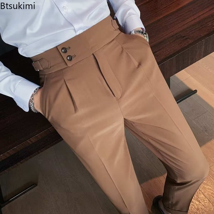 Men'S Formal Attire - 2026年新作 メンズ 無地 スーツパンツ クラシックボタン シングルプリーツ