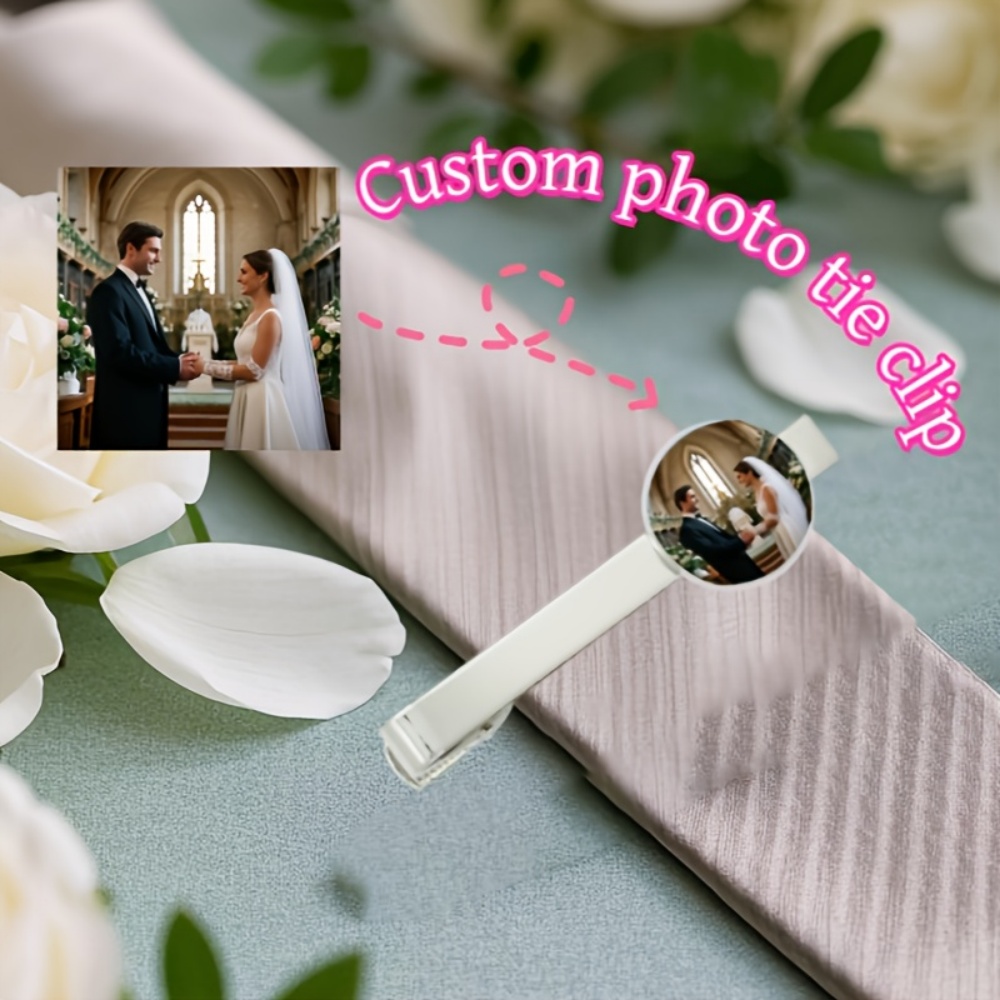 Tie Bar Clip - カスタム写真刻印テキストタイクリップ、パーソナライズされたネクタイバー、メンズスーツアクセサリー、結婚記念日や父の日のためのクリエイティブなギフト