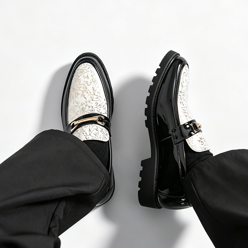 メンズツートーンバンブープリントパテントレザーローファー、メ - Men'S Formal Attire のレビューと価格