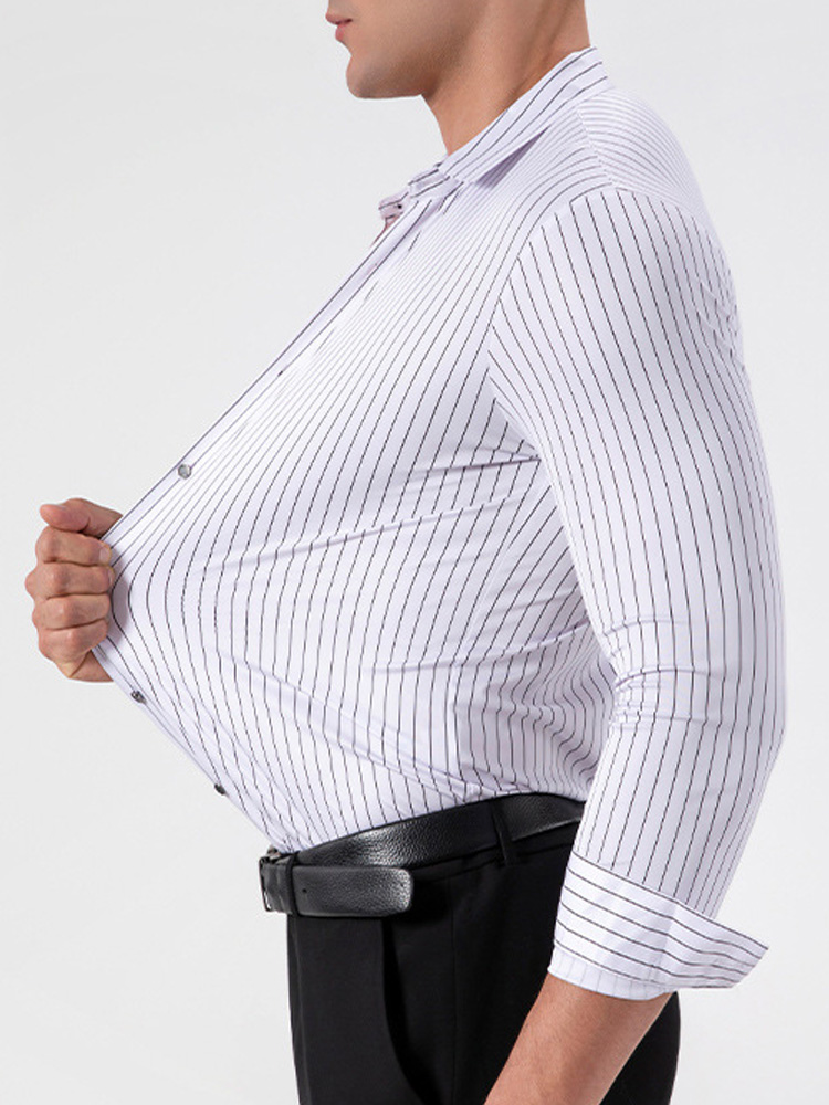 レトロストライプ柄しわ防止ストレッチドレスシャツ メンズ 2 - Mens Formal のレビューと価格
