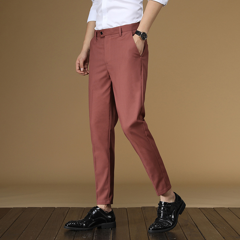 夏のスーツのズボン男性赤、黒カーキフラット正式な事務服スマー - Men'S Formal Wear For Office のレビューと価格