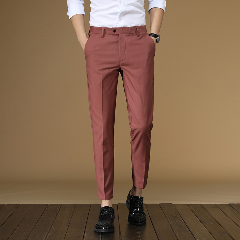 夏のスーツのズボン男性赤、黒カーキフラット正式な事務服スマー - Men'S Formal Wear For Office のレビューと価格