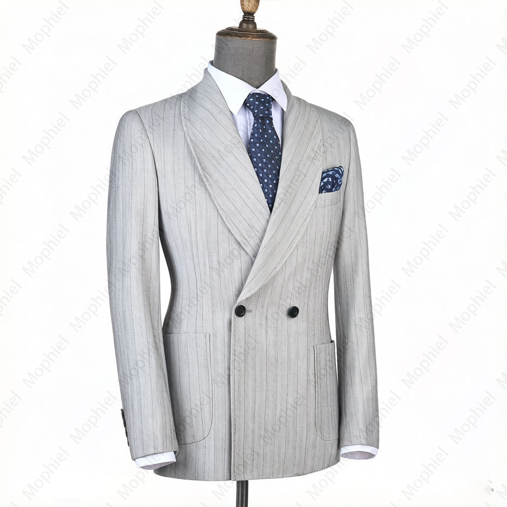 モフィエル ライトグレー メンズスーツ ストライプ ダブルブ - Men'S Formal Wear のレビューと価格
