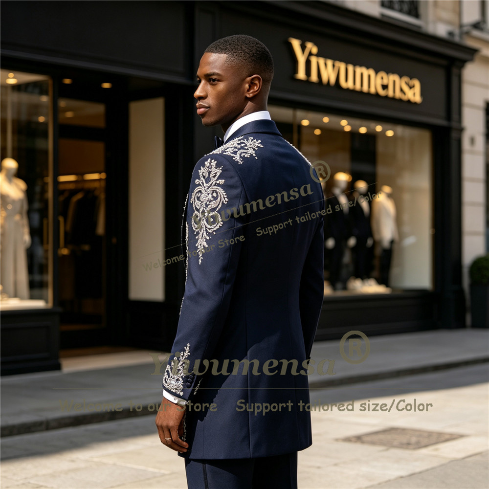手作りクリスタルビーズ装飾スーツ メンズ カスタムメイド シ - Men'S Formal Wear のレビューと価格
