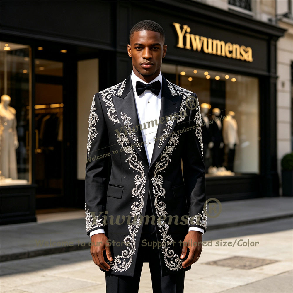 手作りクリスタルビーズ装飾スーツ メンズ カスタムメイド シ - Men'S Formal Wear のレビューと価格