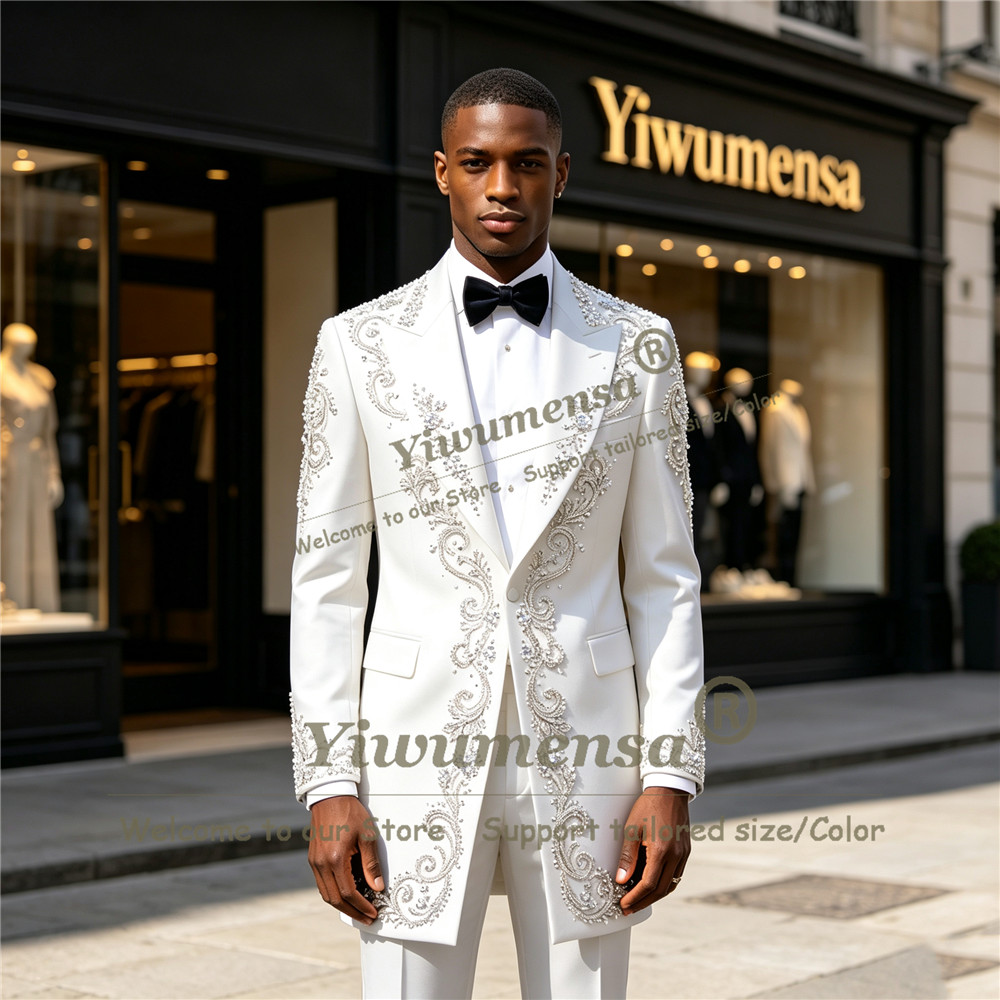 手作りクリスタルビーズ装飾スーツ メンズ カスタムメイド シ - Men'S Formal Wear のレビューと価格