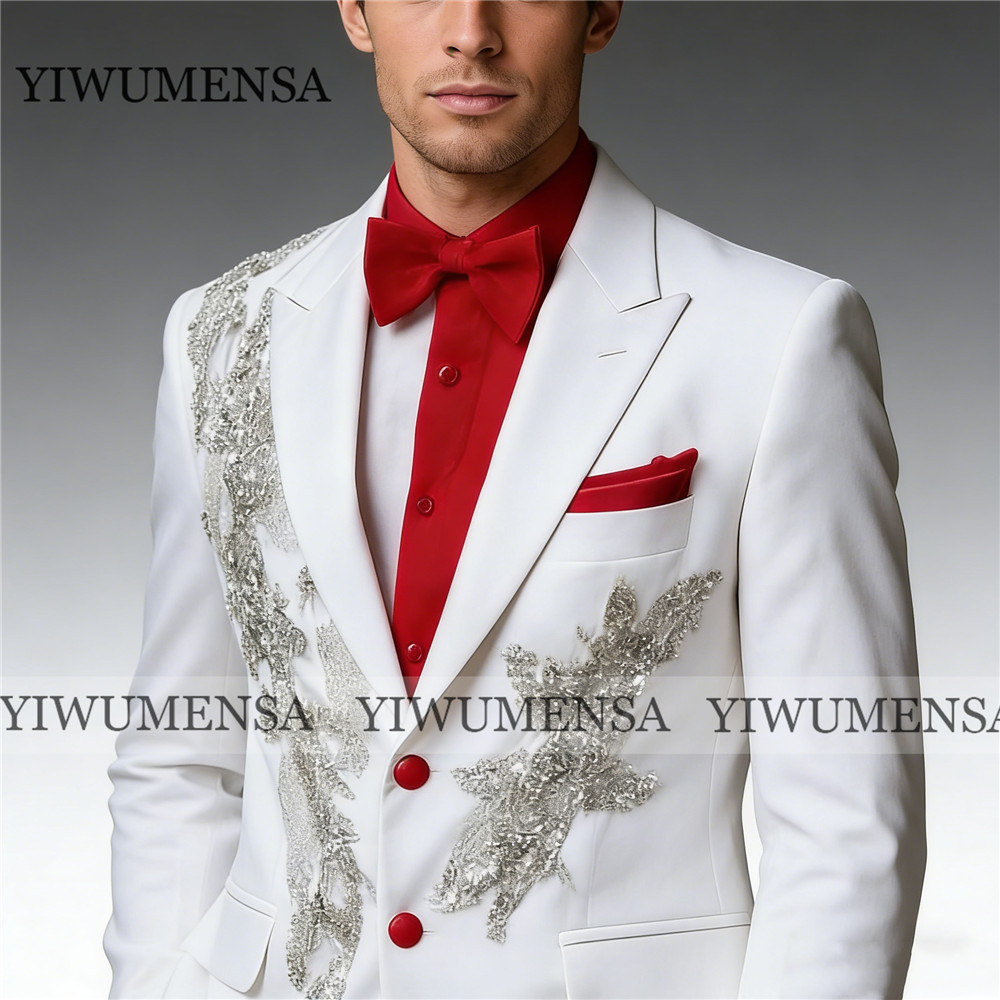 結婚式用の高級メンズスーツ、キラキラ輝くクリスタルビーズ刺繍 - Men Formal Wear With Blazer のレビューと価格