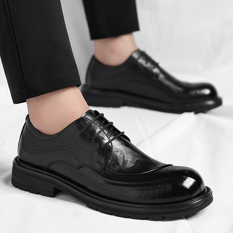 ブラウンの艶出し本革レースアップチャンキーソールフォーマルビ - Men'S Formal Wear For Office のレビューと価格