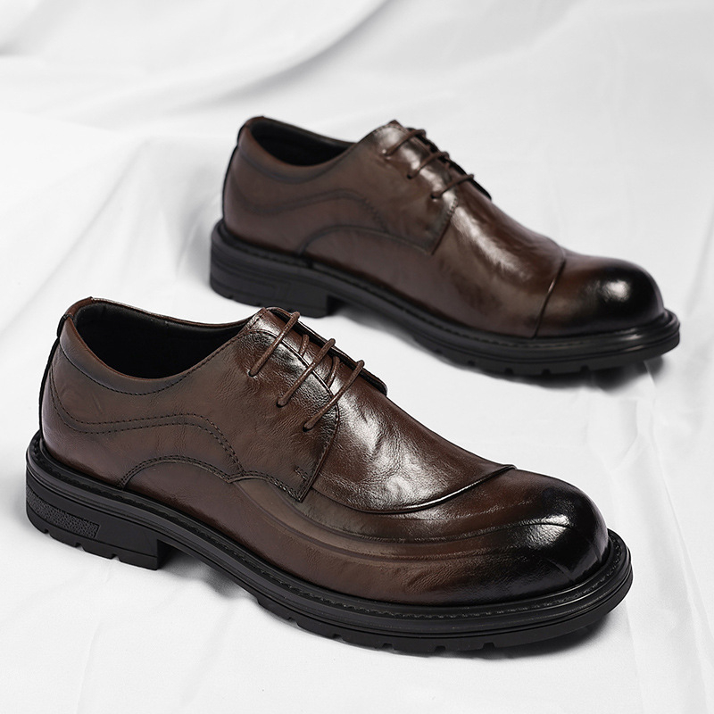 ブラウンの艶出し本革レースアップチャンキーソールフォーマルビ - Men'S Formal Wear For Office のレビューと価格