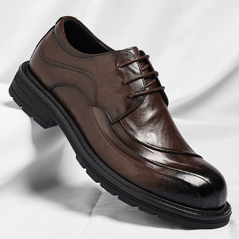 ブラウンの艶出し本革レースアップチャンキーソールフォーマルビ - Men'S Formal Wear For Office のレビューと価格