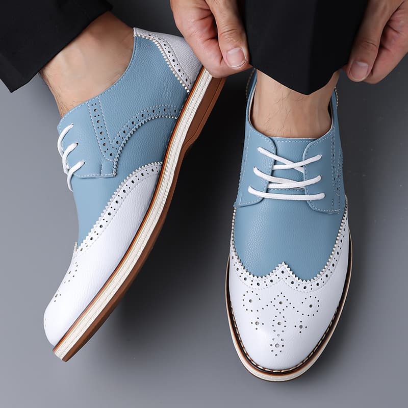 メンズ ホワイト ブルー ツートーン ブローグ オックスフォ - Patent Leather Oxford のレビューと価格