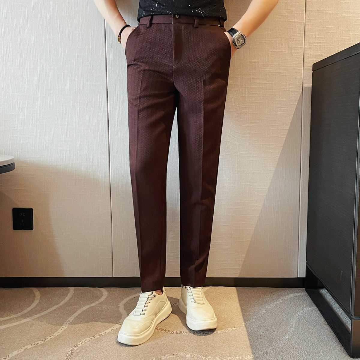 2025 春夏の新メンズ薄いストライプカジュアルパンツファッ - Men'S Formal Attire のレビューと価格