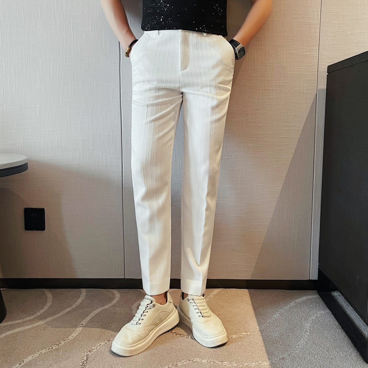 2025 春夏の新メンズ薄いストライプカジュアルパンツファッ - Men'S Formal Attire のレビューと価格