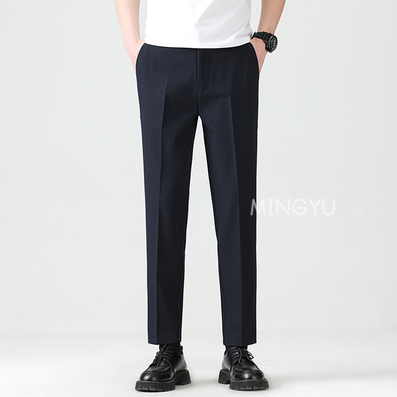 高品質リヨセルブレンド夏足首丈パンツ男性ビジネス弾性ウエスト - Men'S Formal Attire のレビューと価格