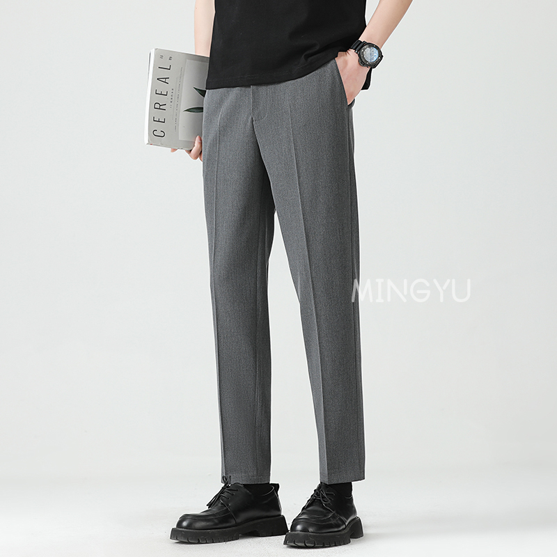高品質リヨセルブレンド夏足首丈パンツ男性ビジネス弾性ウエスト - Men'S Formal Attire のレビューと価格