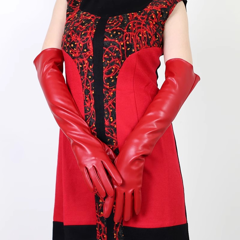 女性のランウェイファッションレッドPUレザーロンググローブレ - Formal Glove Leather のレビューと価格