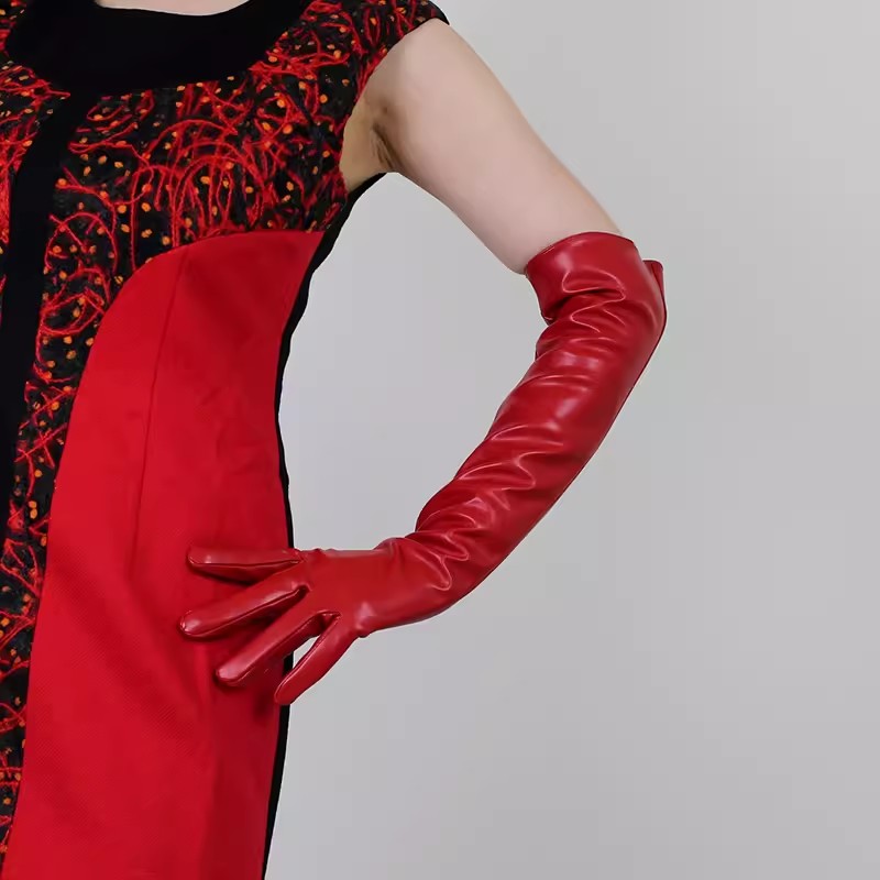 女性のランウェイファッションレッドPUレザーロンググローブレ - Formal Glove Leather のレビューと価格