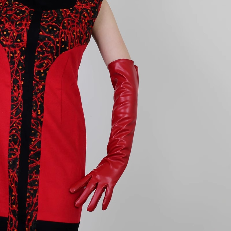 女性のランウェイファッションレッドPUレザーロンググローブレ - Formal Glove Leather のレビューと価格