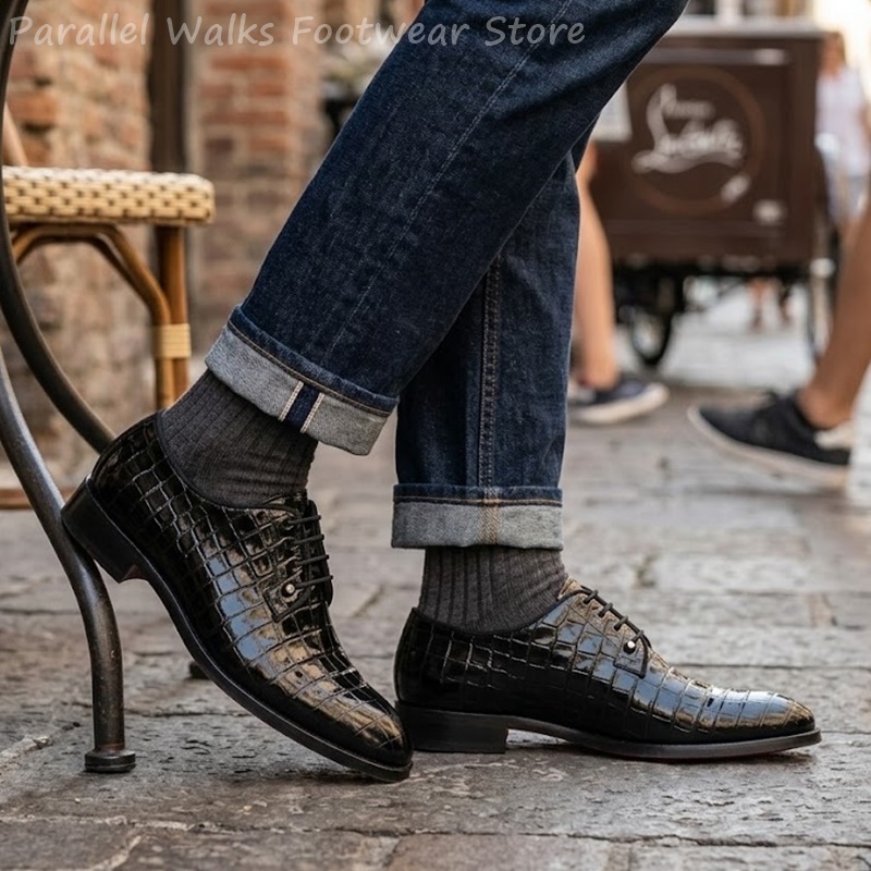 メンズ パテントレザー オックスフォードシューズ クロコダイ - Patent Leather Oxford のレビューと価格