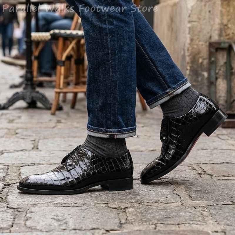 メンズ パテントレザー オックスフォードシューズ クロコダイ - Patent Leather Oxford のレビューと価格